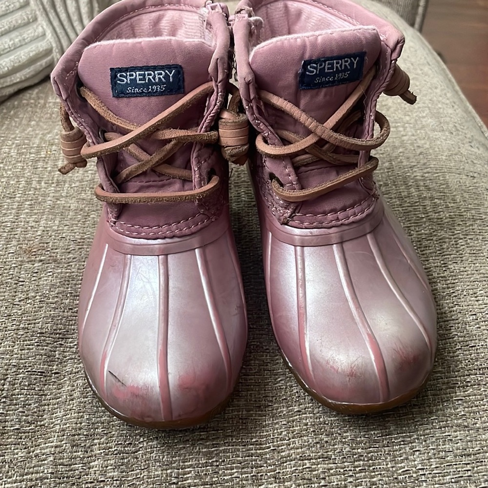 Pink metallic sperry boot